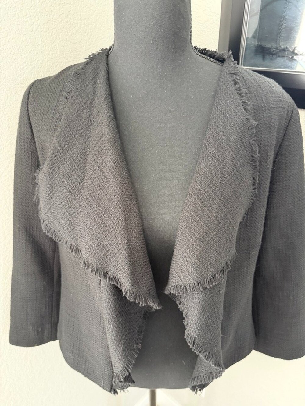 KARL LAGERFELD Tweed Open Front Blazer Jacket Black Medium - Picture 4 of 13